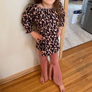 Velvet leopard 2 piece outfit with bell bottoms